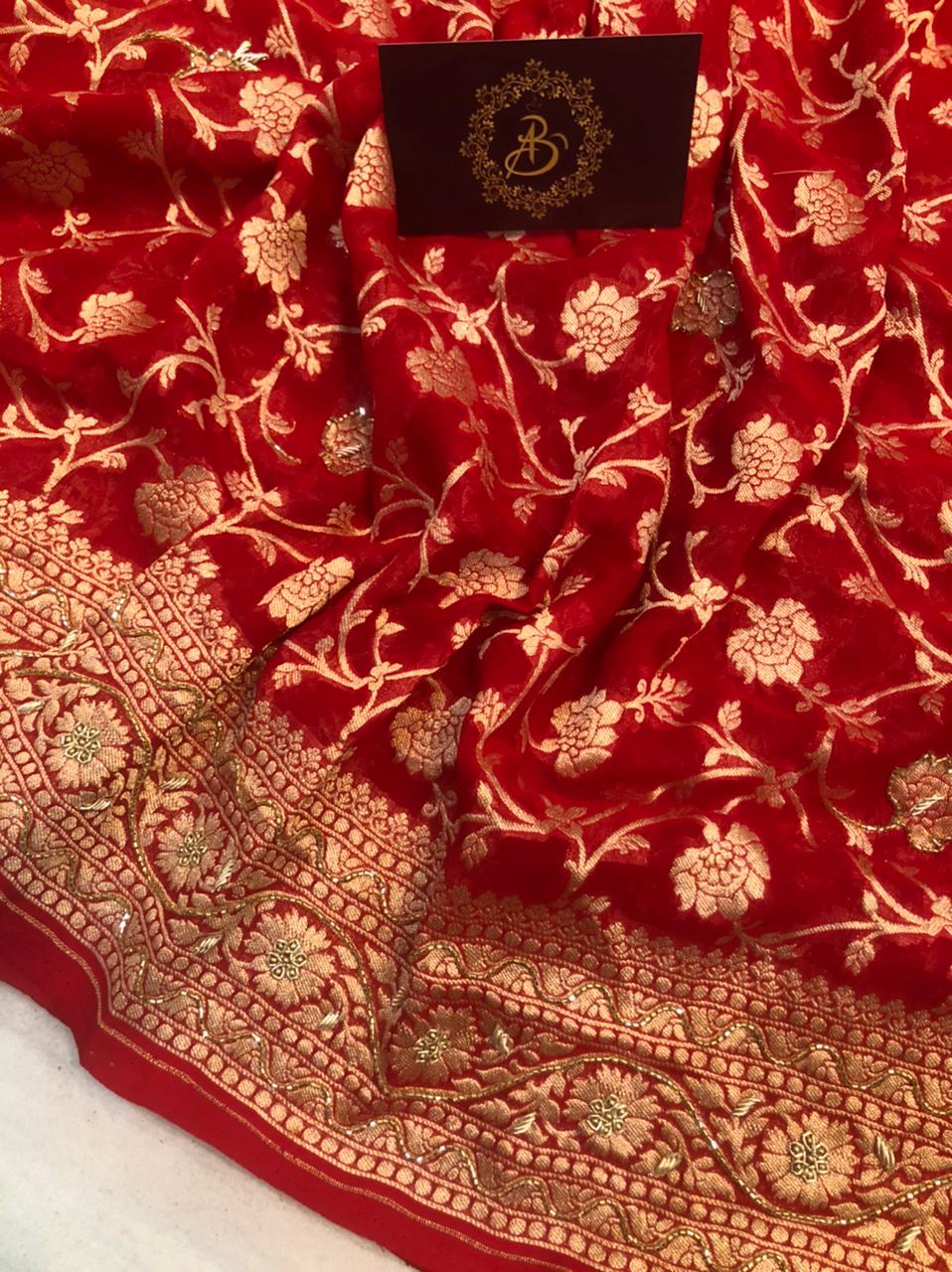 Banarasi Handloom Weaved Khaddi Georgette Saree with Zari Work – thecotlin